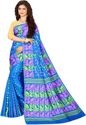 HARE KRISHNA ENTERPRISE Printed Handloom Cotton Silk Saree(Light Blue)