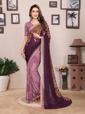 Moda Rapido Printed, Self Design, Floral Print Daily Wear Georgette Saree(Purple)