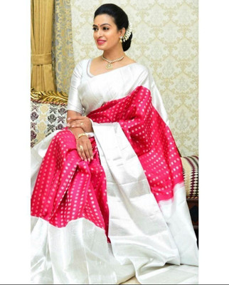 Spetila Woven, Embellished Kanjivaram Silk Blend, Art Silk Saree(Red, White)