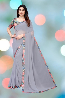 NESHVI ENTERPRISE Solid/Plain Bollywood Georgette Saree(Grey)