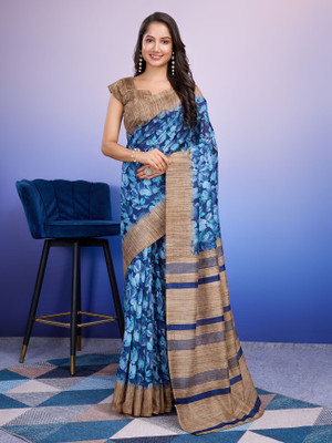 Rachna Printed Bhagalpuri Silk Blend Saree(Blue)