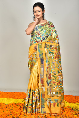 Ramshyam Collection Woven Kantha Pure Silk Saree(Mustard)