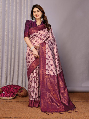 VASTUKALA Woven Kanjivaram Pure Silk, Art Silk Saree(Pink, Purple)
