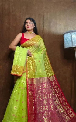 Mondal Saree Centre Printed Bollywood Cotton Silk Saree(Purple, Light Green)