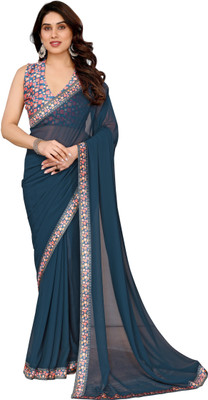 Panchvati NX Solid/Plain Bollywood Georgette Saree(Blue)