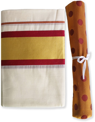 Chithra Fabrics Solid/Plain Kasavu Pure Cotton Saree(Maroon)