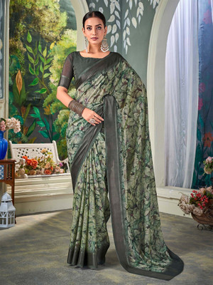 Sareemall Printed Daily Wear Chiffon Saree(Light Green)