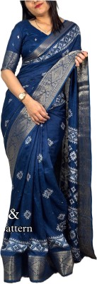 VARIETY HEAVEN Woven Hand Batik Muslin Saree(Blue)