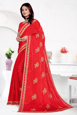 greeva enterprise Embroidered Bollywood Jimmy choo Saree(Red)