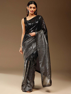 Sangria Embellished Daily Wear Georgette Saree(Black)