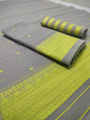 Sheden Lopez Creation Woven Mekhela Chador Cotton Silk Saree(Grey)