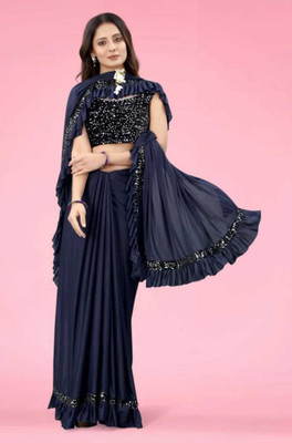 SUHAAN CREATION Self Design Bollywood Lycra Blend Saree(Blue)