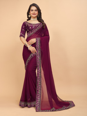 Tejal Creation Self Design Bollywood Georgette Saree(Purple)