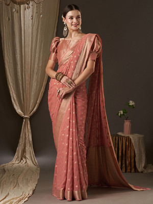 Divastri Woven Banarasi Georgette Saree(Orange)