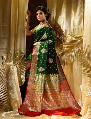 rgsaree Woven Kanjivaram Art Silk Saree(Dark Green)