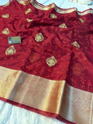 Banaras silk palace Woven Banarasi Organza Saree(Maroon)