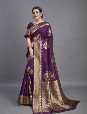 SWAMI STUDIO Self Design Banarasi Jacquard Saree(Purple)