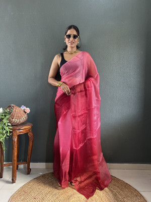 PANZORA Solid/Plain, Ombre Maheshwari Nylon Saree(Pink)