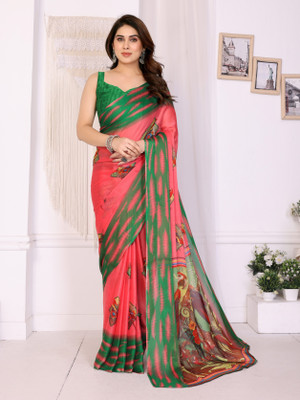 SuperLaxmi Printed Bollywood Chiffon, Georgette Saree(Pink, Green)