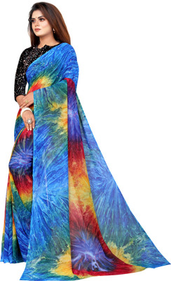 RAJESHWAR FASHION Printed Bollywood Georgette Saree(Blue, Multicolor)