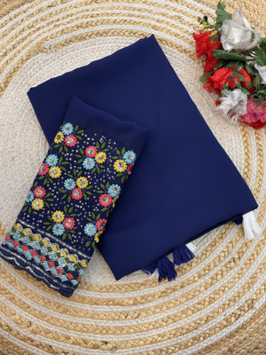 PIYA DESIGNER Solid/Plain, Self Design Bollywood Georgette Saree(Dark Blue)