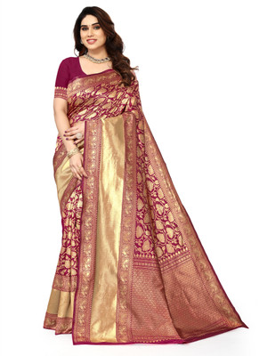 VAGHANI TEX Woven, Self Design Banarasi Silk Blend Saree(Magenta)