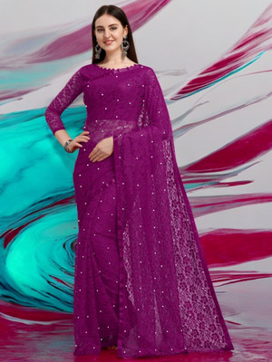 NEXAA Self Design Bollywood Net Saree(Purple)