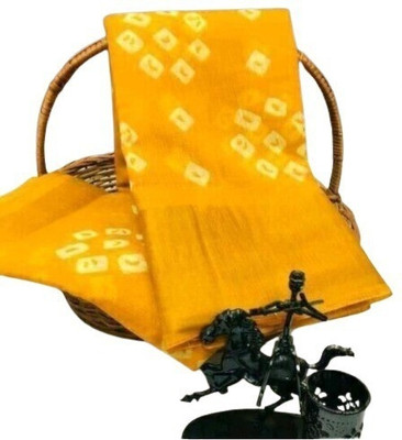 Adrika Printed, Embroidered, Solid/Plain Bandhani Pure Cotton Saree(Yellow)