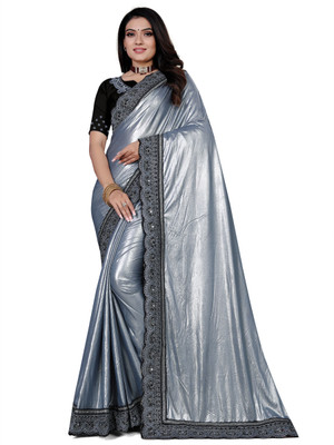 miracletex Temple Border Bollywood Lycra Blend Saree(Cream)