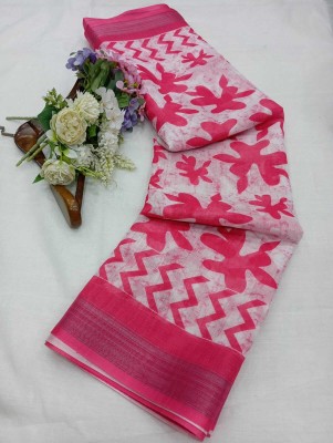 kesarsilkmills Printed Bollywood Linen, Cotton Linen Saree(Pink)