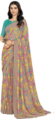 INDONIQ Floral Print, Graphic Print Kalamkari Chiffon, Georgette Saree(Beige)