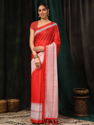 SILK ZONE Digital Print Chanderi Cotton Blend Saree(Red)