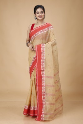 Tant Story Woven Tant Pure Cotton Saree(Beige)