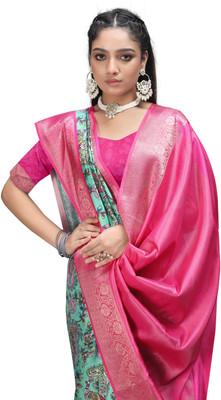 PremVastra Digital Print Floral Crepe Saree(Green)