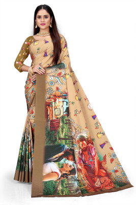 Pemal Designer Digital Print Bollywood Crepe Saree(Black)