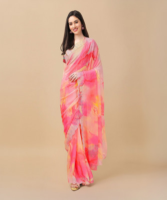 Divastri Digital Print Bollywood Chiffon Saree(Pink)
