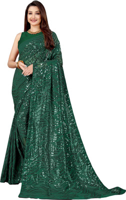 b bella creation Self Design Bollywood Georgette Saree(Green)