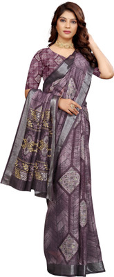 Gajal Printed Kanjivaram Pure Cotton, Cotton Linen Saree(Light Blue)