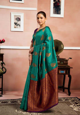 preyufashion Embellished Banarasi Art Silk, Jacquard Saree(Light Green)
