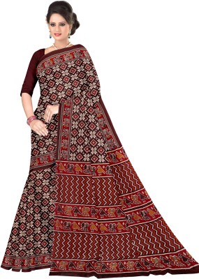 TAMAIRA FASHION Printed Daily Wear Pure Cotton Saree(Brown)