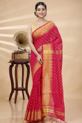 DipDiya Embellished Handloom Cotton Blend Saree(Red)