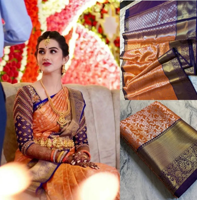 DUJJANA SILK EMPORIUM Woven Banarasi Muslin, Art Silk Saree(Orange)