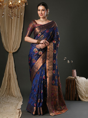 Tasrika Self Design Banarasi Organza Saree(Dark Blue)
