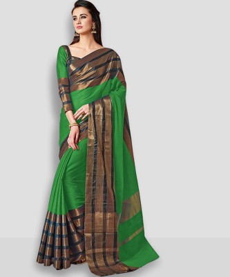 BAPS Self Design, Woven, Embellished, Solid/Plain Daily Wear Cotton Blend, Art Silk Saree(Green)