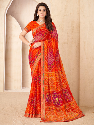 Divastri Printed Bandhani Chiffon Saree(Orange)