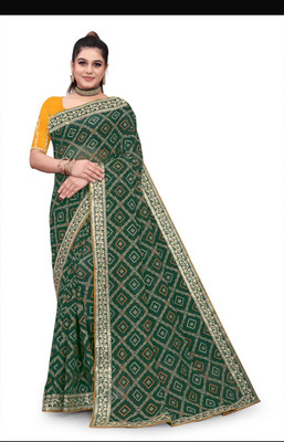 Riddhi Siddhi Creation Printed Banarasi Georgette Saree(Green)