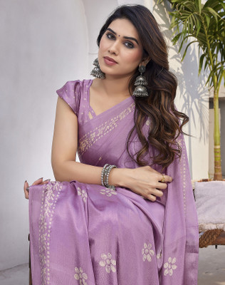 YASHIKA Floral Print Bollywood Tussar Silk Saree(Purple)