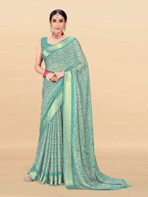 SHIVRUH Self Design Bandhani Viscose Rayon, Chiffon Saree(Light Blue)