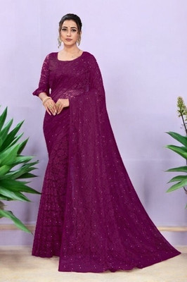 Nexxafashions Self Design Bollywood Net Saree(Purple)
