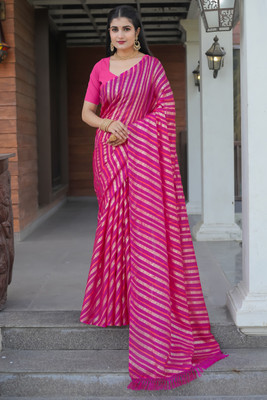 Kanooda Prints Woven Leheria Net Saree(Multicolor)